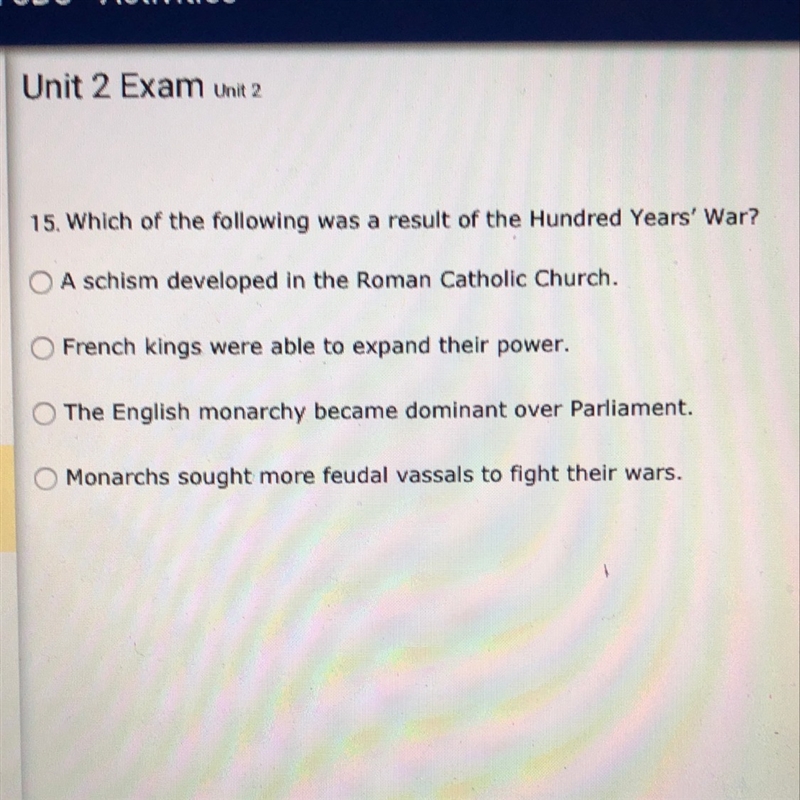 Which of the following was a result of the Hundred Years War?-example-1