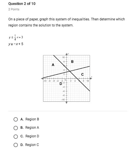 HELP On a piece of paper, graph this system of inequalities. Then determine which-example-1