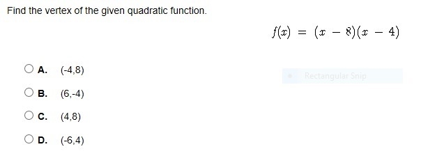 Find the vertex of the given quadratic function.-example-1