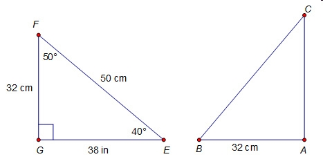 Amber believes triangle ABC and triangle GFE are congruent. She has recorded the measures-example-1