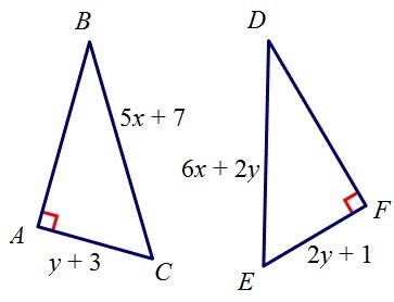 The triangles are congruent. Find the length of each hypotenuse.-example-1