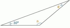 For this isosceles triangle, find the measures of angles d and n. angle d = ?o and-example-1