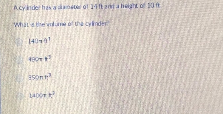 A cylinder has a diameter of 14 ft and a height of 10 ft. What is the volume of the-example-1