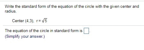 QM Q9.) Write the standard form of the equation of the circle with the given center-example-1