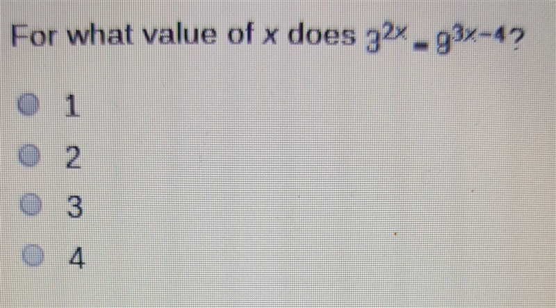 For what value of x does 3^2x=9^3x-4-example-1