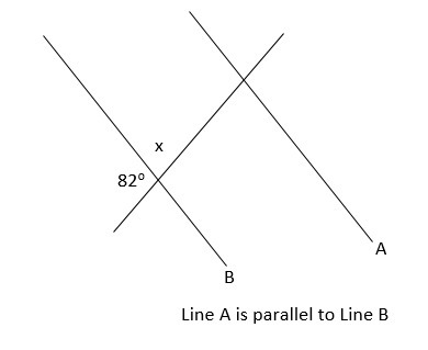 In the diagram, what is the value of x? A. 78° B. 108° C. 82° D. 98°-example-1