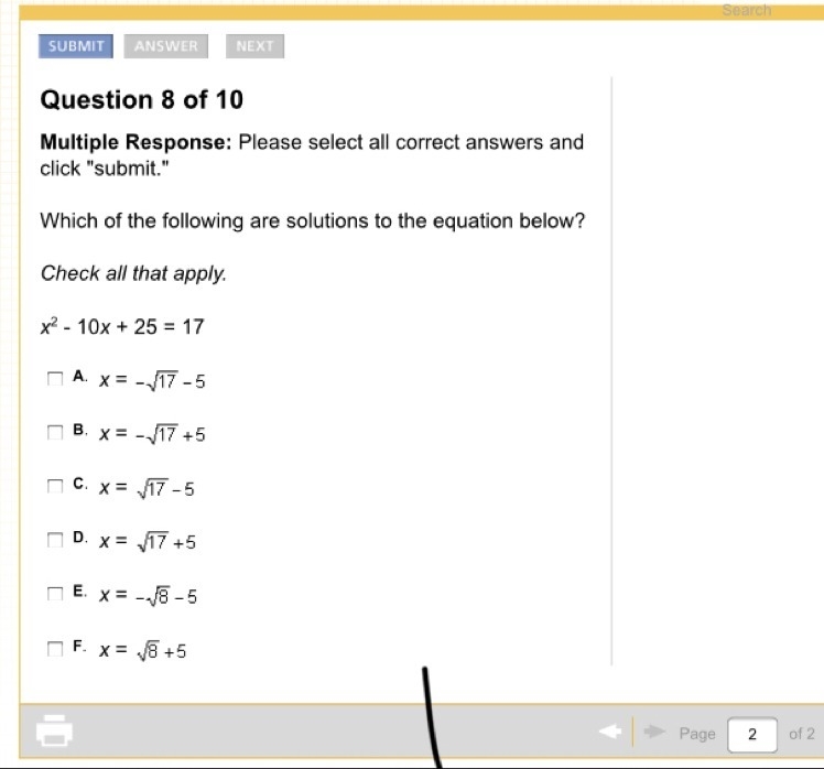 Which of the following are solutions to the equation below?-example-1