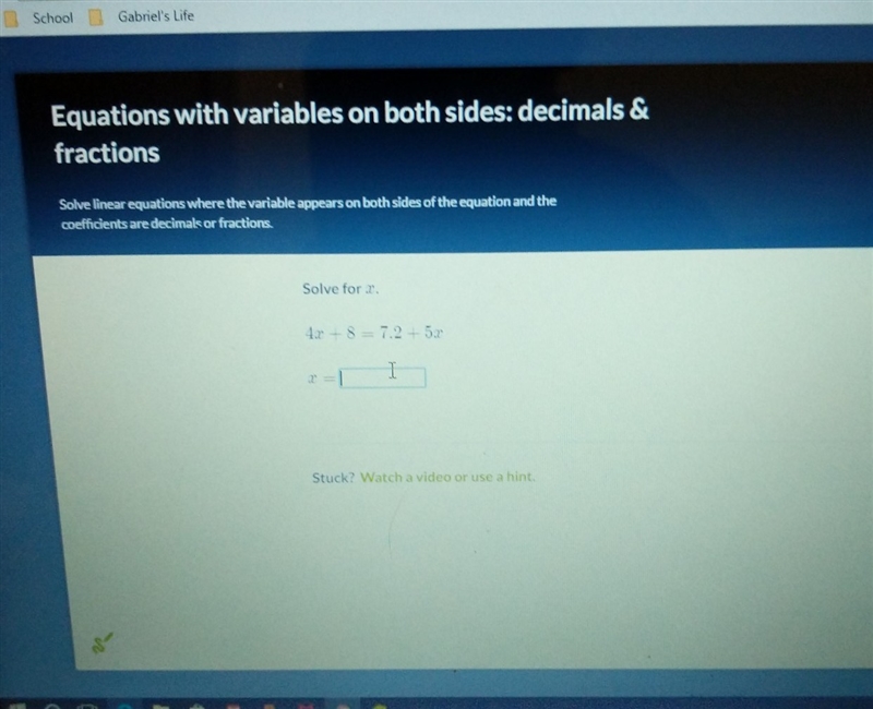 4x+8=7.2+5x solve for d-example-1