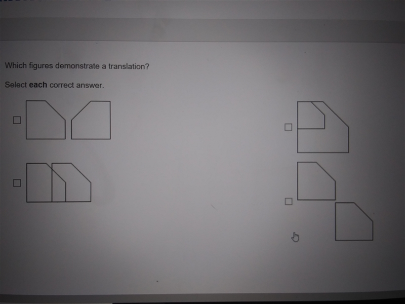 Which figures demonstrate a translation?-example-1