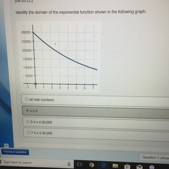 Identify the domain of the exponential function shown in the following graph: WARNING-example-1