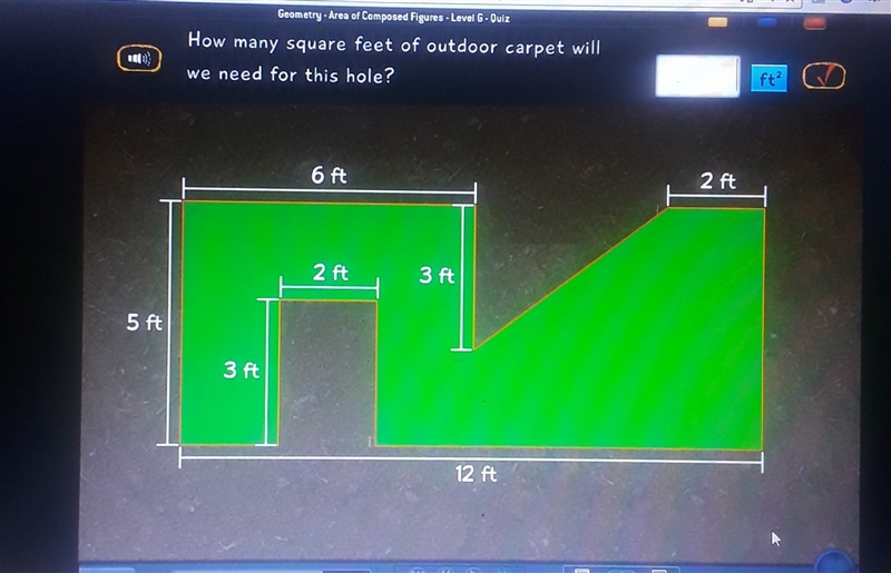 How many square feet of outdoor carpet will we need for this hole-example-1