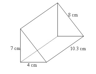 What is the volume of this right triangular prism? A) 144.2 cm3 B) 164.8 cm3 C) 288.4 cm-example-1