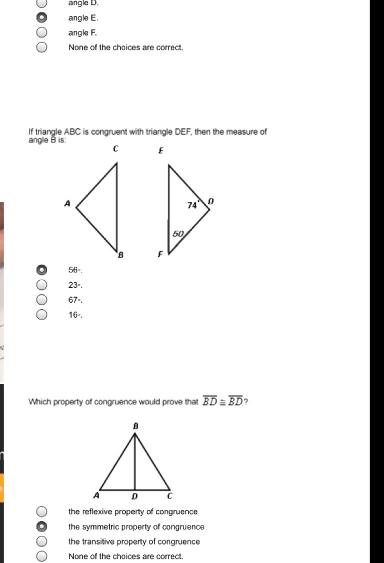 If triangle abc is congruent with triangle DEF, then the measure of angle b is: Which-example-1