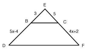 Find the lengths of DE and EF. Note: Segments BC and DF are parallel.-example-1