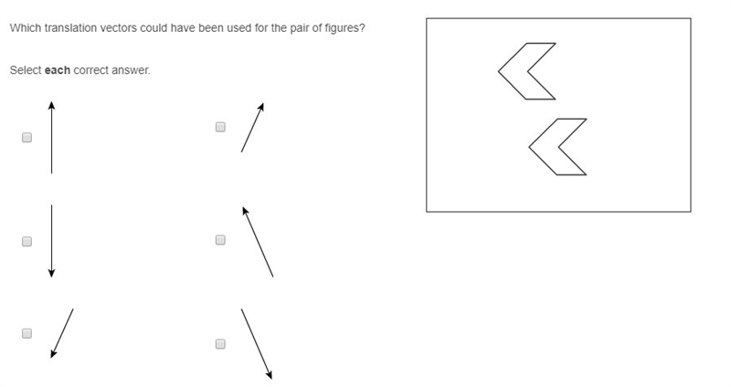 Which translation vectors could have been used for the pair of figures? Select each-example-1