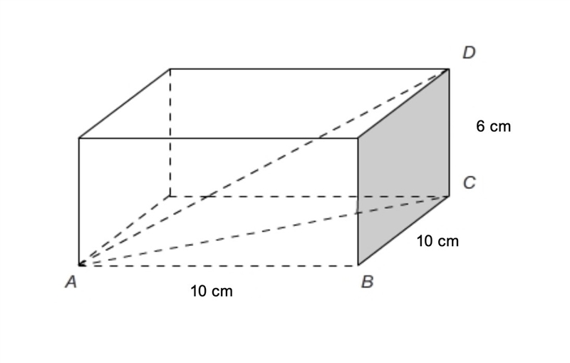 The rectangular prism shown has a length of 10 cm, a width of 10 cm, and a height-example-1