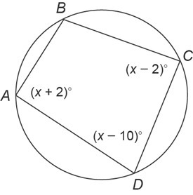 2. Quadrilateral ABCD is inscribed in a circle. Find the measure of each of the angles-example-1