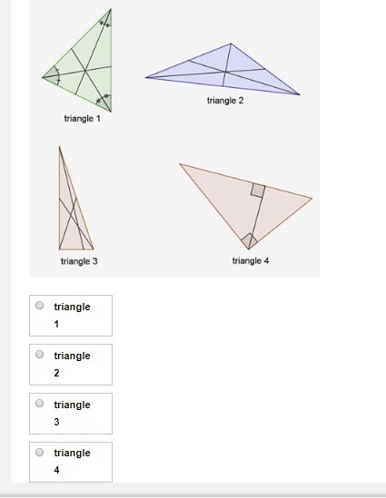 Which diagram shows the medians of a triangle? triangle 1 triangle 2 triangle 3 triangle-example-1