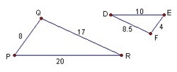 The triangles shown are similar. Which side corresponds to QR? A) FE B) ED C) FD D-example-1