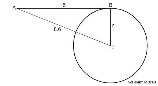 AB is tangent to circle O at B. What is the length of the radius r? Round to the nearest-example-1