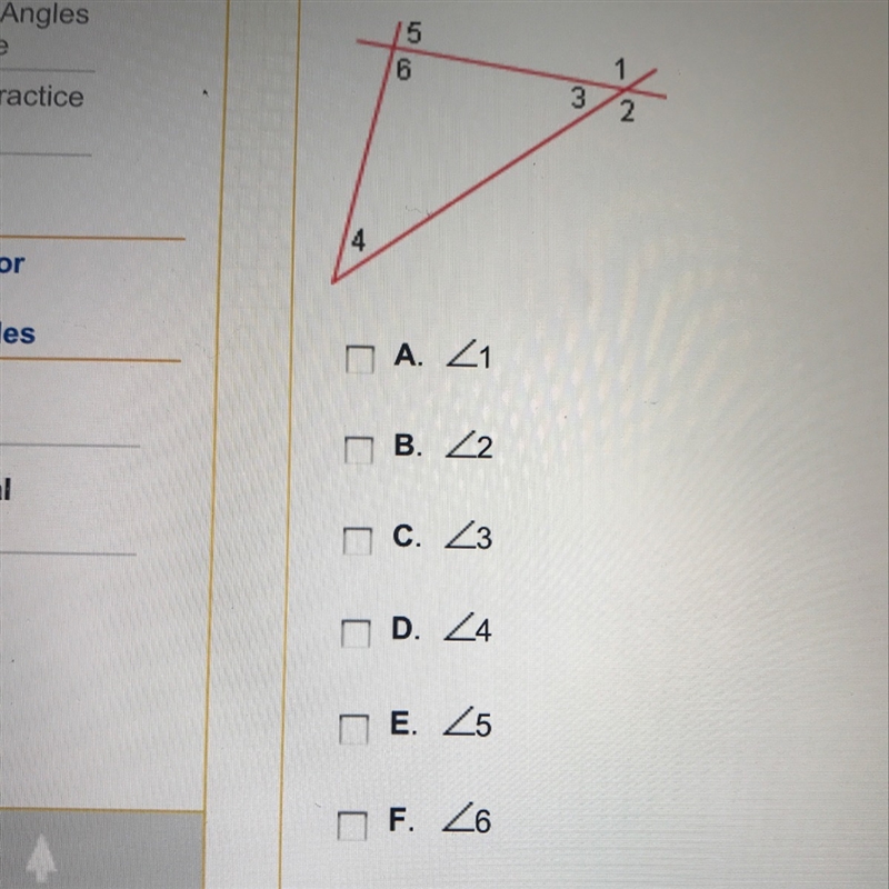 Which of the following are remote interior angles of <1? Check all that apply.-example-1