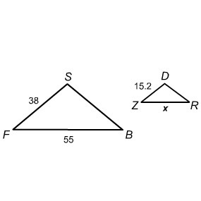 △FSB∼△ZDR . What is the value of x? Enter your answer. How many units?-example-1