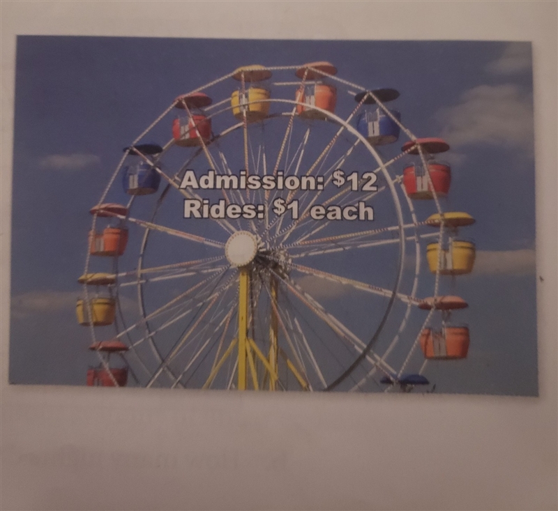 write a linear equation that models the cost y of one person going on X rides at the-example-1