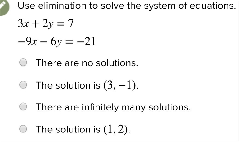 Use elimination to solve the system of equations-example-1