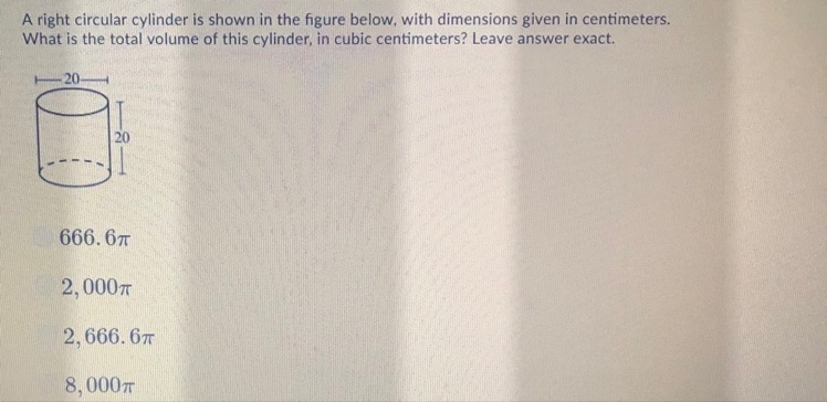 What is the total volume of this cylinder in cubic centimeters? (Leave answer exact-example-1