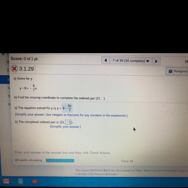 I solved the equation but I can’t seem to answer the ordered pair correctly... (21, )-example-1