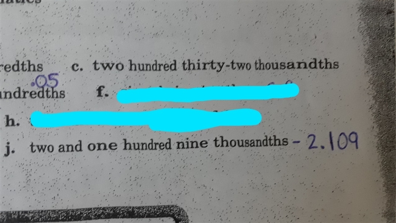 Write each word name as a decimal Need help with C. and H.-example-1