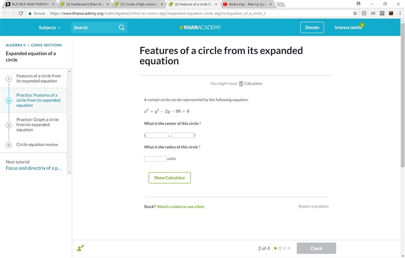 PLZ HELP ASAP FEATURES OF A CRICLE FROM AN EXPANDED EQUATION-example-1