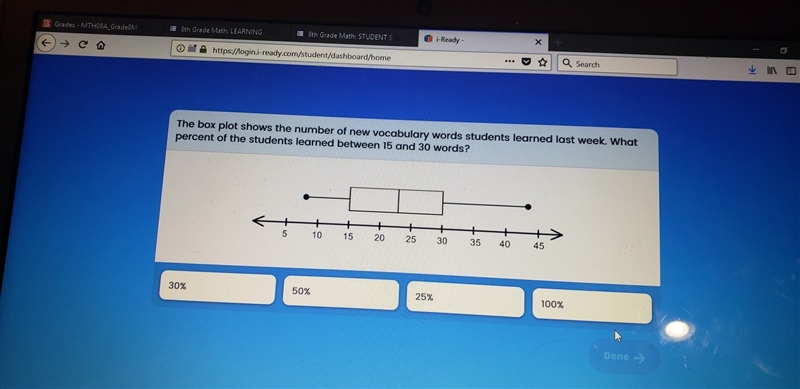 the box plot shows the number of new vocabulary words students learned last week. what-example-1