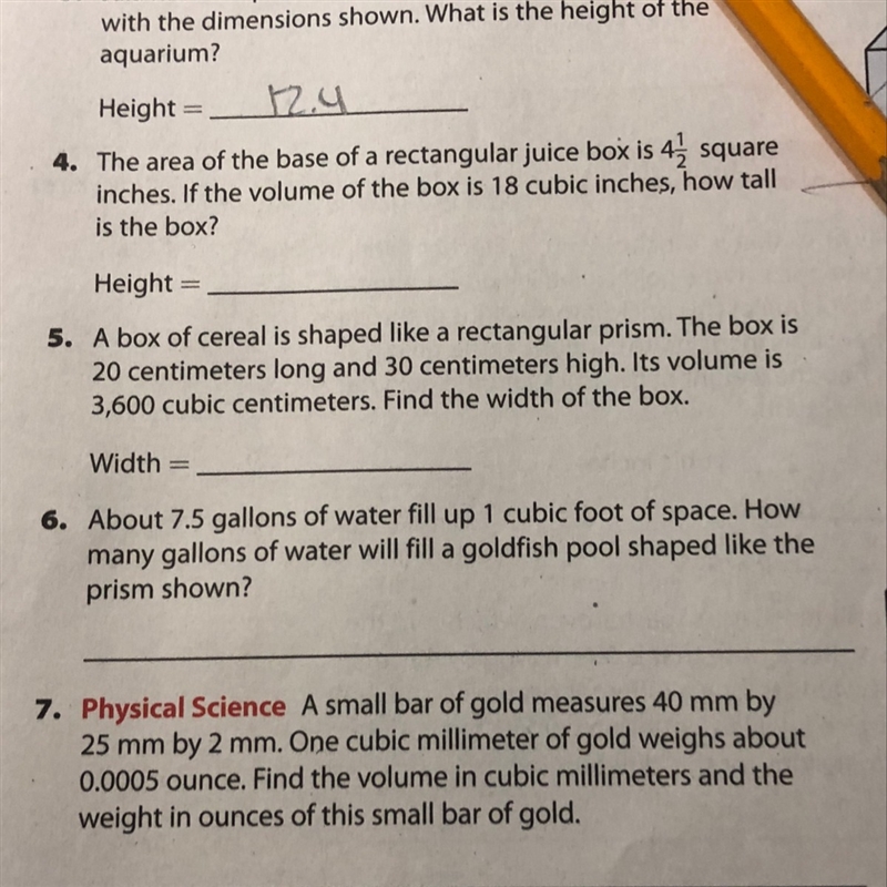 The are of the base of a rectangular juice box is 4 1/2 square inches.if the volume-example-1