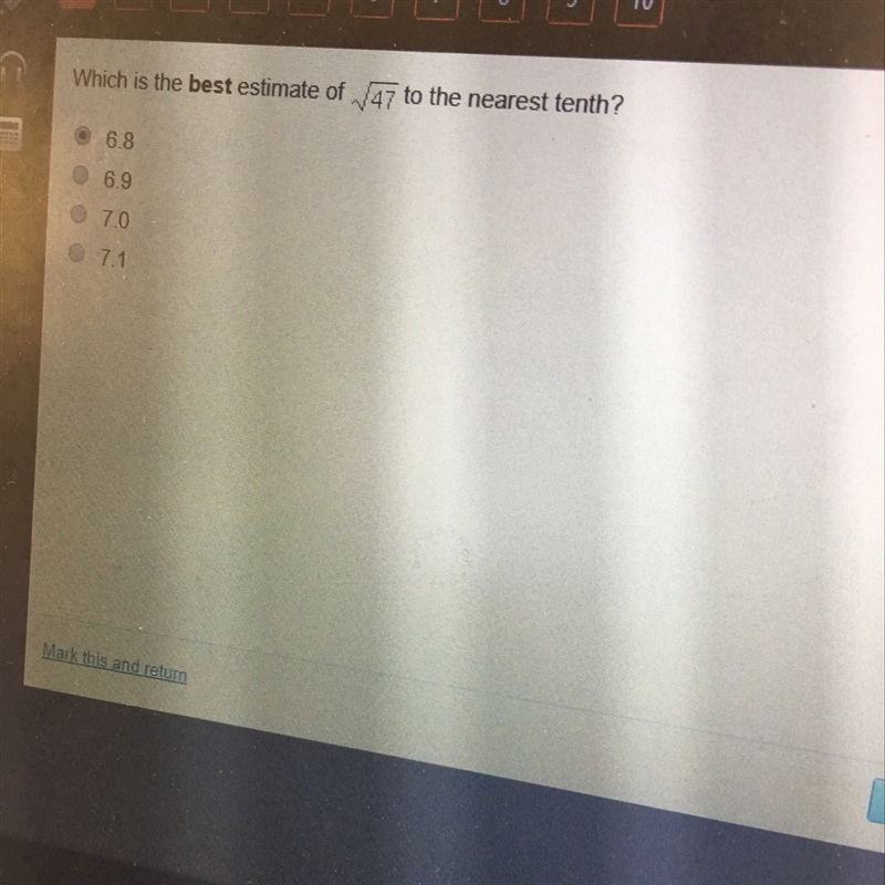 Which is the best estimate of square root 47 to the nearest tenth?-example-1