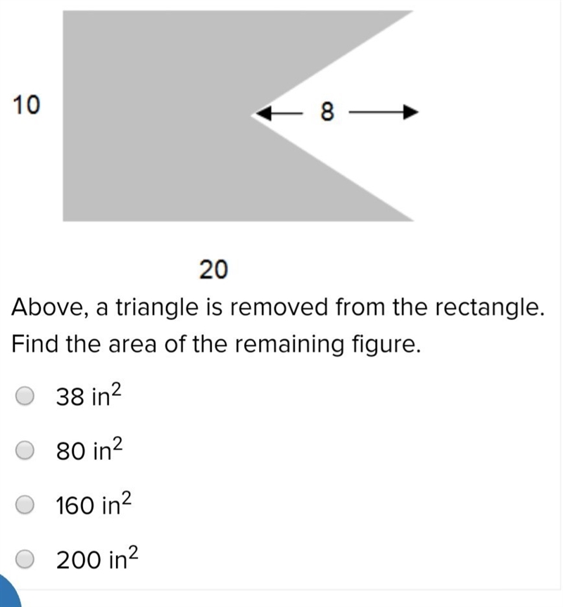 A triangle is removed from the rectangle. Find the area of the remaining figure.-example-1