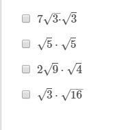 PLEASE HELP!!! Which expressions simplify to a rational answer? Select each correct-example-1