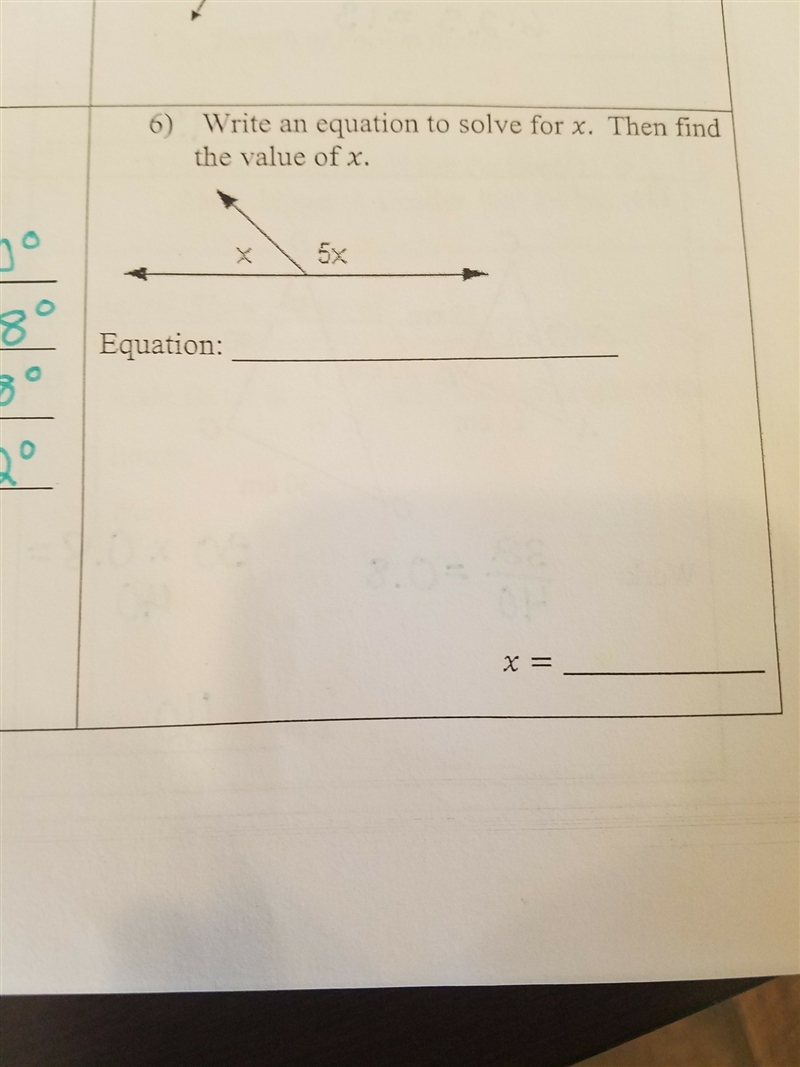 Write an equation to solve for x. Then find the value of x.-example-1