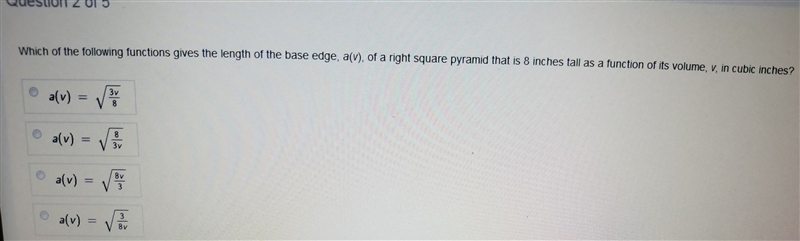 Which of the following functions gives the length of the base edge-example-1