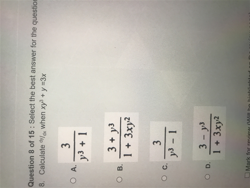 Calculate dy/dx when xy^3 + y =3x-example-1