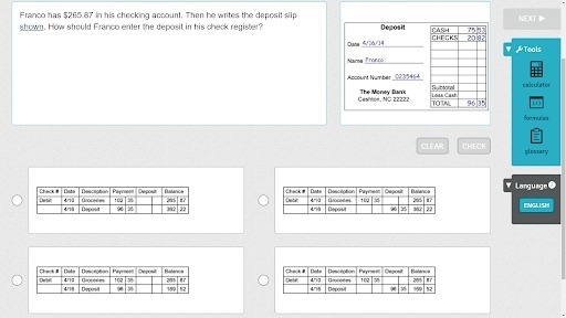 Please help!!!!! This is urgent!! Franco has $265.87 in his checking account. Then-example-1