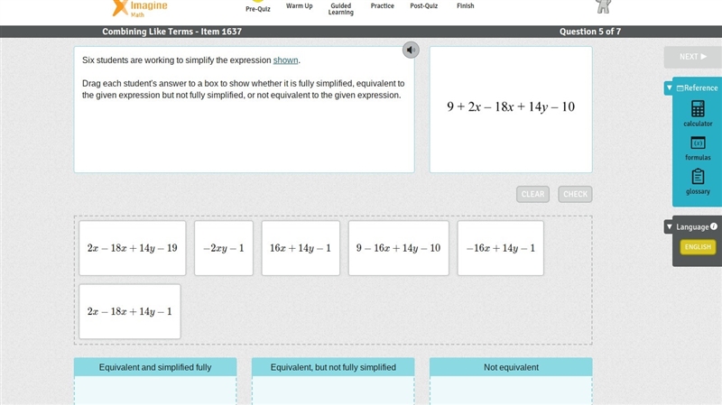 Six students are working to simplify the expression shown. Drag each student's answer-example-1