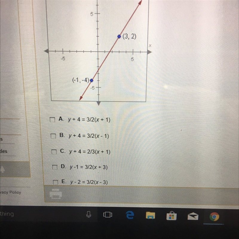 Which of point-slope equations below is correcto for the line that passes through-example-1