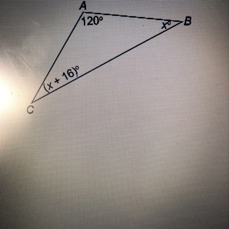 What is the measure of angle B in the triangle? Enter your answer in the box.-example-1