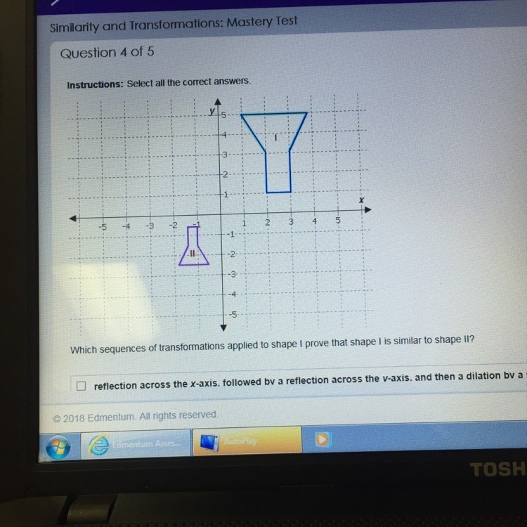 Which sequences of transformation applied to shape 1 prove that shape 1 is similar-example-1