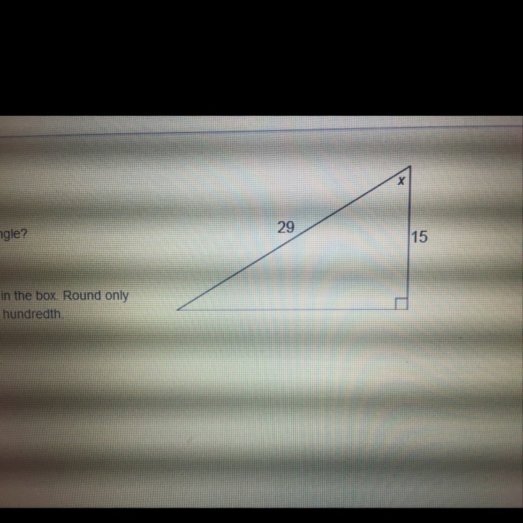 What is the value of x in this triangle. Round only your final answer to the nearest-example-1