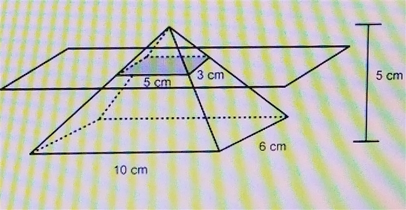 A right rectangular Pyramid Sliced parallel to the base and shown what is the area-example-1