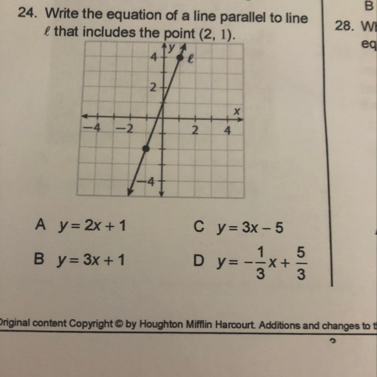 Write the equation of a line parallel to line l that includes point (2,1)-example-1