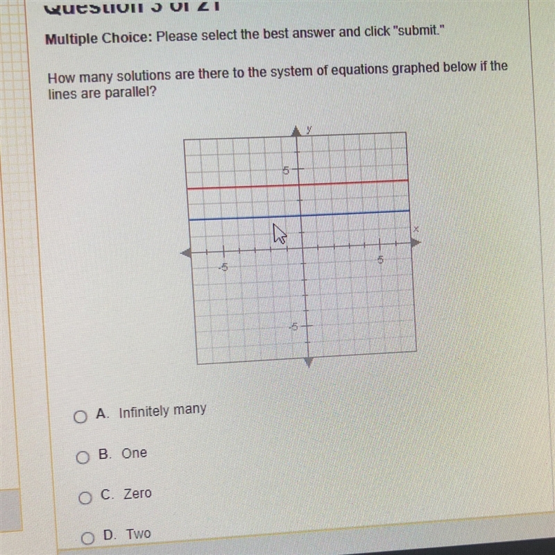 How many solutions are there to the system of equations graphed below if the lines-example-1