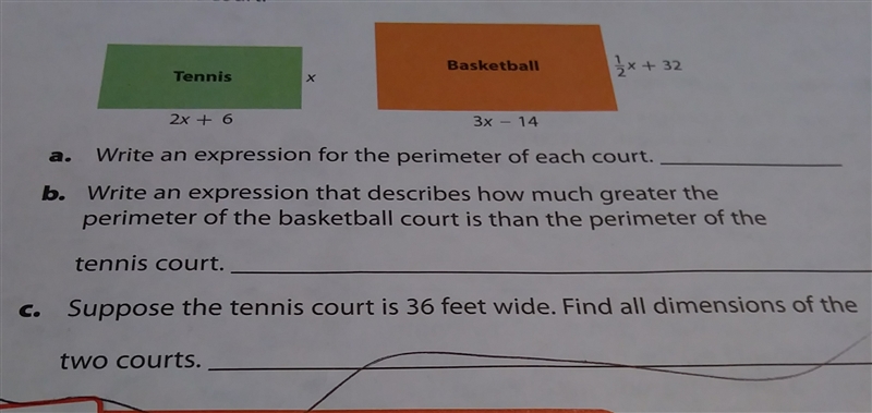 The figures shows the show the dimension of a tennis court and a basketball court-example-1